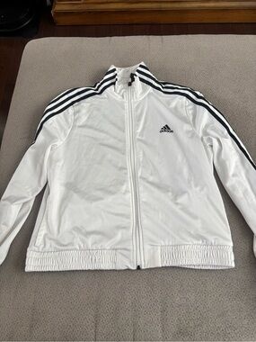 adidas White Lightweight Track Jacket with Black Stripes